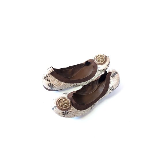 Tory Burch Shoes 7 'Carolina' Brown Snakeskin Ballet Flats *EXCELLENT* - Picture 2 of 11